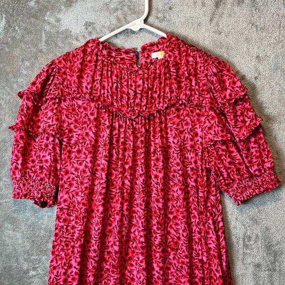 Boden Pink & Red Yoke Detail Belted Jersey Mini Dress Women’s Size 6 Tall - Picture 3 of 7